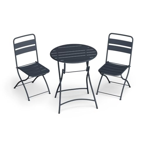 blumfeldt Bistrotisch Mit Stühlen – 60 cm Rund Klappbar, Wetterfester Stahl, Outdoor-Set, Platzsparend, Ideal Für Garten, Balkon, Terrasse, Modernes Design, 2 Stühle Inklusive