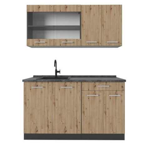 Vicco Singleküche R-Line, Artisan Eiche/Anthrazit, 140 cm ohne Arbeitsplatte