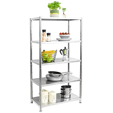 EYEPOWER shelfr 5 Ebenen Edelstahl Regal - 61x36x145 Schwerlastregal bis 60kg - Metallregal Lagerregal Küche