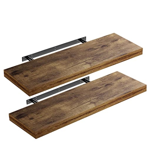 Casaria® 2X Wandregal Holz Dunkle Eiche Hängeregal mit Halterung 15kg Tragkraft Küche Wohnzimmer Flur Regal Schweberegal Bücherregal Holzregal 70cm