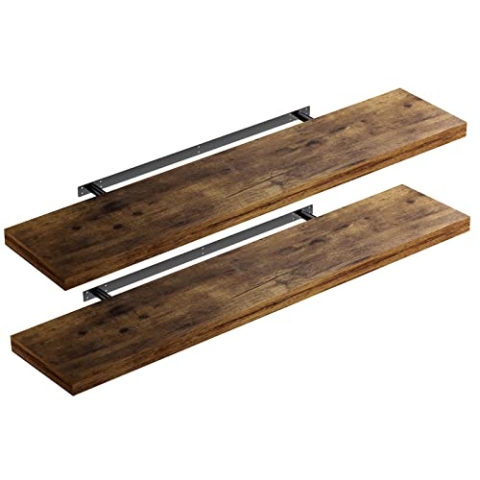 Casaria® 2X Wandregal Holz Dunkle Eiche Hängeregal mit Halterung 15kg Tragkraft Küche Wohnzimmer Flur Regal Schweberegal Bücherregal Holzregal 110cm