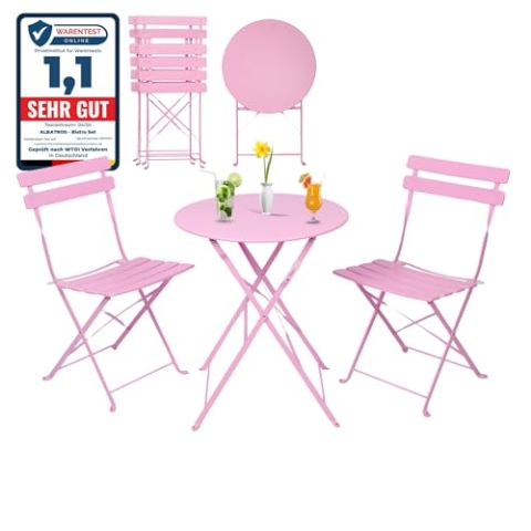 Albatros Bistroset 3-teilig Rosa – Bistrotisch mit 2 Stühlen – klappbare Stühle und Tisch aus robustem Metall – optimal als Balkonmöbel Set oder Gartenmöbel in modernem Design
