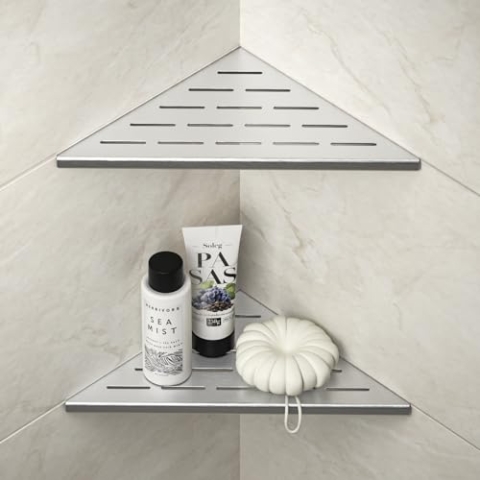Bernkot Eck-Duschregal, 25,4 cm, gebürsteter 304 Edelstahl, Schlitz-Design, versenkte Eckregale, Badezimmer-Duschregal für geflieste Wand, ohne Bohren, 2 Stück