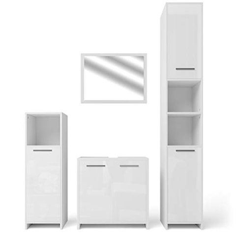 Vicco Badmöbel-Set Kiko, Badezimmerschrank-Set, Weiß Hochglanz, 4 Teile