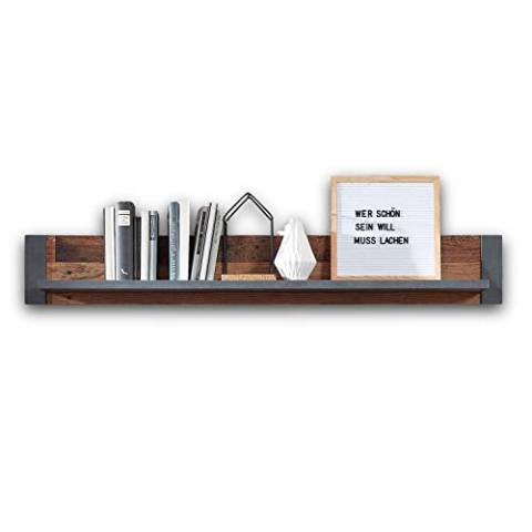 Stella Trading CARDIFF Wandboard in Used Style Optik (dark) - hochwertiges & vielseitig einsetzbares Retro Wandregal - 133 x 20 x 22 cm (B/H/T)