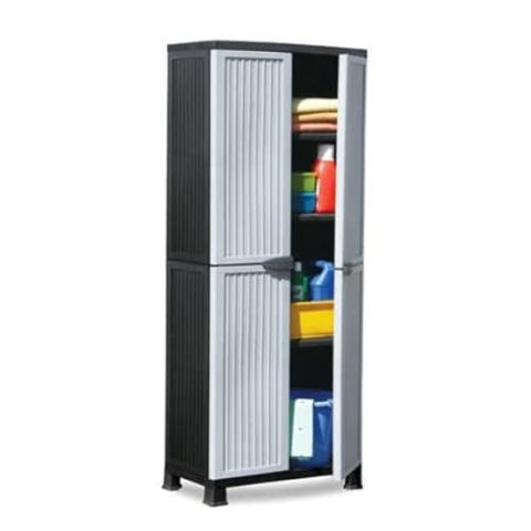 Generic 3-Regal Utility Schrank - Große Kapazität 68x39x171.5 cm - Umweltfreundlicher Recycelbarer Kunststoff, Schrank Grau und Schwarz, Utility Aufbewahrungsbox, 7423700166174