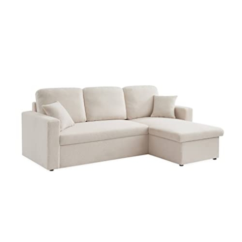 Alice's Home - Ecksofa mit weißem Bouclé Stoff - IDA - 3-Sitzer, umkehrbarer Ecksessel, Teddystoff, Stauraum für Bettzeug