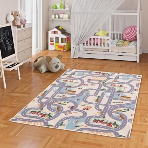 Snapstyle Kinderteppich Spielteppich Kinderzimmer Pflegeleicht Fun Town Beige Bunt in 24 Größen
