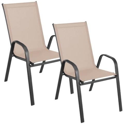 ZOLTA Gartenstühle 2er Set - Terassenstuhle - Camping Stapelstuhl - Hochlehner Stuhle mit Armlehnen - Balkonstuhl - Taupe