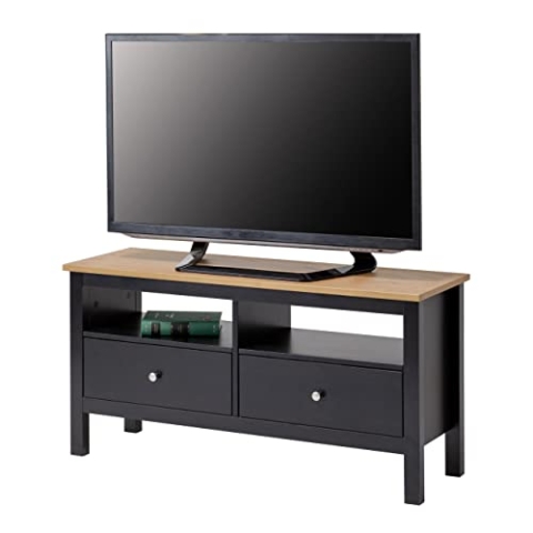 hagge home TV Schrank Holz 110x40 TV Board Holz Fernsehtisch Massivholz TV Lowboard Wohnzimmer Fernsehschrank TV Bank Tisch TV Kommode Weiss TV Table Sideboard Kleiner Fernseher Tisch Braun Schwarz