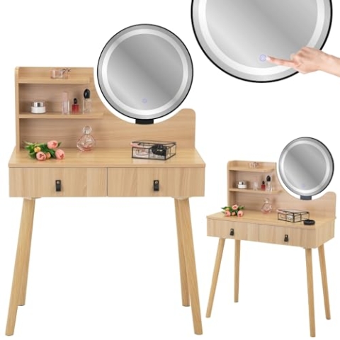 JUMI Schminktisch mit LED-Spiegel Scandi Kosmetik Skandinavisch