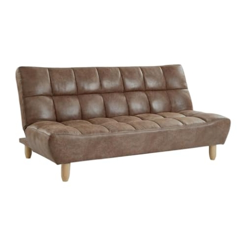 Vente-unique Esteban Schlafsofa, 3-Sitzer, umklappbar, aus Mikrofaser, antikes Design, Braun, Vintage, EinzelstÅck
