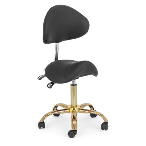 Physa Sattelstuhl in Schwarz und Golden Lehne und Sitz höhenverstellbar Sattelhocker mit Lehne Rollhocker mit Lehne