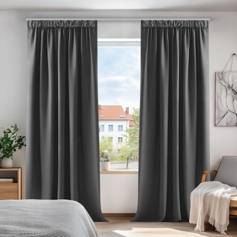 Deconovo verdunkelungsvorhänge Dicke Thermovorhänge mit Kräuselband gardinen, 200x140cm(HöhexBreite), Dunkelgrau, 2er Set