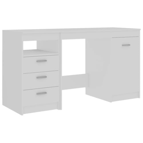 vidaXL Schreibtisch mit 3 Schubladen 1 Tür Computertisch Bürotisch Laptoptisch Büromöbel PC Tisch Arbeitstisch Weiß 140x50x76cm Holzwerkstoff
