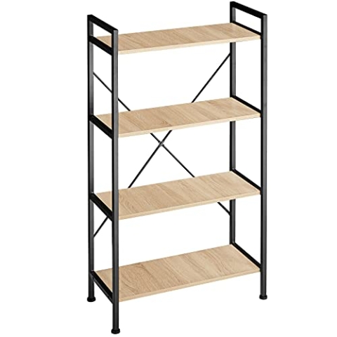 tectake® Industrial Möbel Regal Metall und Holz, mit 4 Ebenen, 67,5x31,5x121,5cm, Bücherregal Wand, Raumteiler Regal, Küchenregal Wand, Nischenregal, Bookshelf - Industrial Holz hell, Eiche Sonoma