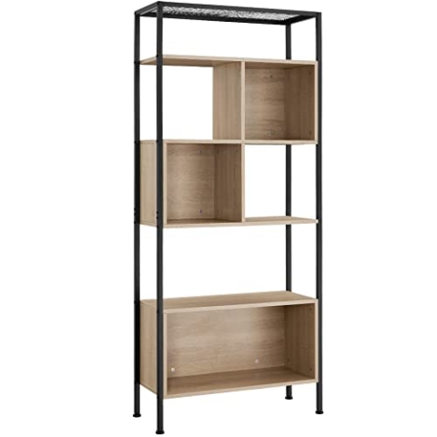 tectake Regal mit 5 Ebenen, 75 x 31 x 170,5 cm, Bücherregal mit Staufächern, Industrie-Design, Holz Standregal für Wohnzimmer Küche Büro, schwarzes Metallgestell (Industrial Holz hell, Eiche Sonoma)