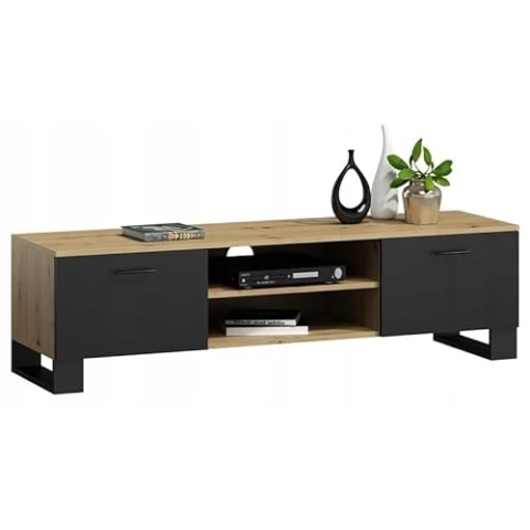 MATKAM TV-Schrank Klara, H46 x B120 x T40 cm, skandinavisch TV Unterteil, ideal für Wohnzimmer (Artisan Eiche-Schwarz)