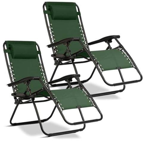 Sofotel Sonnenliege Gartenliege Liegestuhl ChillWell - Klappbar mit Kissen - Belastbar bis 120 kg - 110 x 102 x 60 cm - Grün - 2 Stück