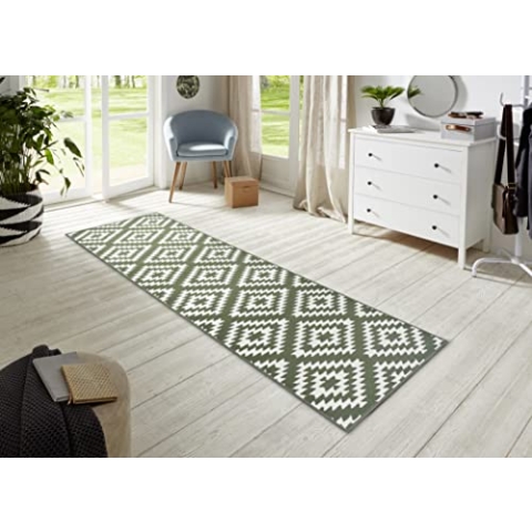 Hanse Home Teppich Läufer Nordic 80x200cm – Teppichläufer Weicher Kurzflor Teppich Modern Raute Design Läufer für Flur, Schlafzimmer, Kinderzimmer, Badezimmer, Wohnzimmer, Küche Dekoläufer– Grün