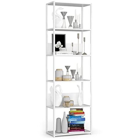 AKORD Industrielles Regal 60 cm | | Loft Bücherregal | Moderner Schrank | Bücher Regal | 6 Einlegeböden | Funktional Stabil | B60 x H192 x T32 cm | Gewicht 22,10 kg | Weiß/Weiß