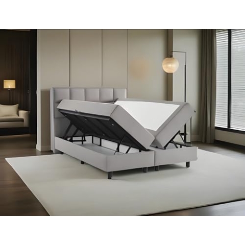 Pointhome Schmetterling Boxspringbett mit Stauraum 180x200 cm Komplettset mit Matratze, Topper und Kopfteil, Grau (Grau, 180 x 200 cm)