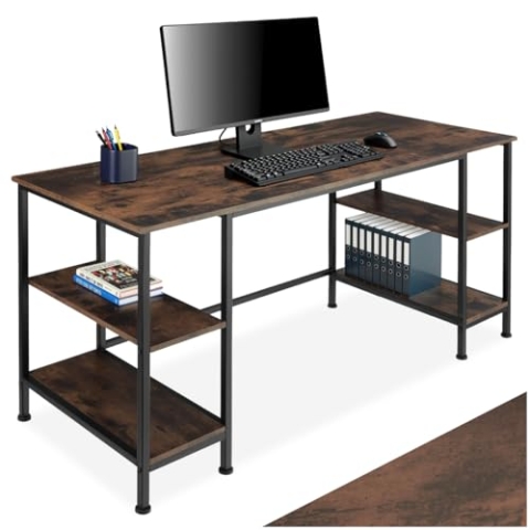 tectake® Industrial Bürotisch mit 4X Ablage Schreibtisch, 137x55x75 cm, Computertisch, PC Tisch, Gaming Desk, Arbeitstisch, Möbel für Arbeitszimmer, Industrial Dunkelbraun