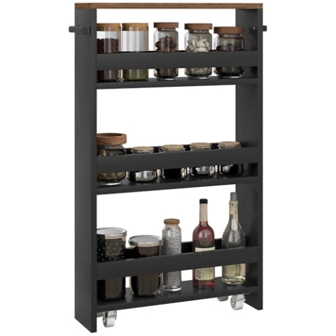 HOMCOM Aufbewahrungswagen mit Rollen, 3 Ebenen zur Aufbewahrung und Griff, Maße: 51,5 x 13 x 80 cm, für Küche, Badezimmer, Büro, Schwarz