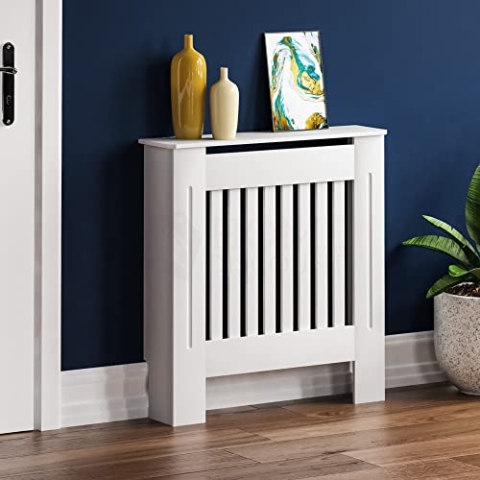 Vida Designs Chelsea-Heizkörperverkleidung, moderner Lattenrost, weiß lackierter MDF-Schrank, klein, (H: 82 cm, B: 78 cm, T: 19 cm), H 30523