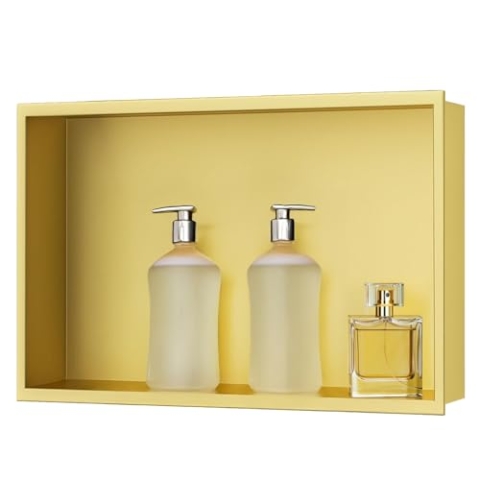 sunrik Wandnische Dusche,Wandnische Dusche Edelstahl,Wandnische Einzelregal Lagerung,Duschnische 30 * 45 * 10CM,Golden
