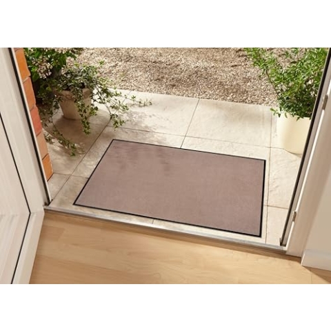 Hanse Home Waschbare In- & Outdoor Fußmatte Uni einfarbig Fußabtreter Schmutzfangmatte Türmatte Schmutzfänger Eingangsteppich Anti-Rutsch Größen, 90x150 cm, Beige