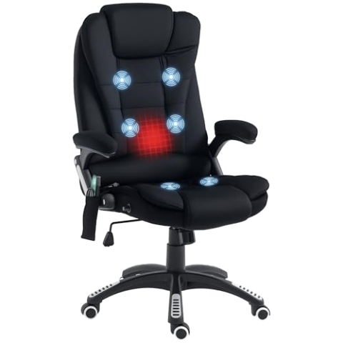 Vinsetto Bürostuhl mit Vibrationsmassage, Ergonomisch Schreibtischstuhl mit Heiz-, Liegefunktion, Höhenverstellbar Chefsessel mit Fernbedienung, Seitentasche, Leinenoptik, Schwarz