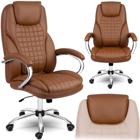 Sofotel Büro-Drehstuhl - Premium Bürodrehstuhl, Ergonomisch mit Gummirädern - Bequemer Gaming Stuhl - Weiche, Bequeme Kopfstütze - Geformter Sitz - 64 x 74 x 121 cm - Braun