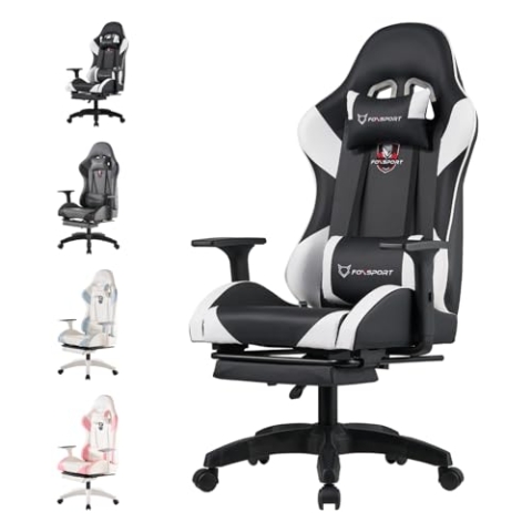 K IKIDO Gaming Stuhl, Ergonomischer Gamingstuhl, Höhenverstellbarer Bürostuhl - Computerstuhl mit Fußstütze, 155° Neigung, mit Kopfstütze und Lendenkissen, für Zuhause und Büro (Schwarz)