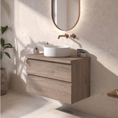 Ben Tendenza vormontiertes Badmöbel inkl. Mineralmarmor Aufsatzwaschbecken 81cm Congo Braun
