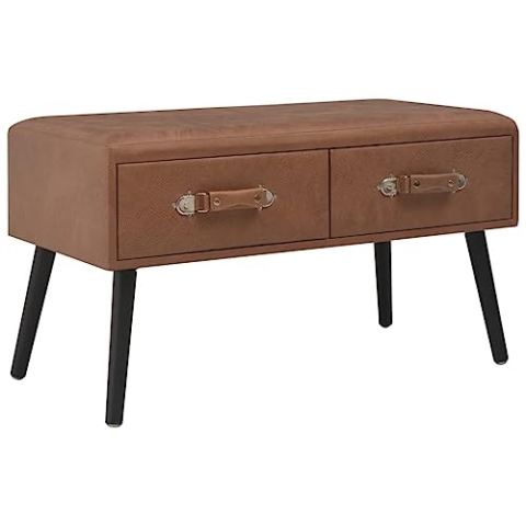 vidaXL Couchtisch mit Zwei Schubladen Luxus Bank Flurschrank Kommode Nachttisch Nachtkommode Schrank Schlafzimmer Dunkelbraun 80x40x46cm Kunstleder