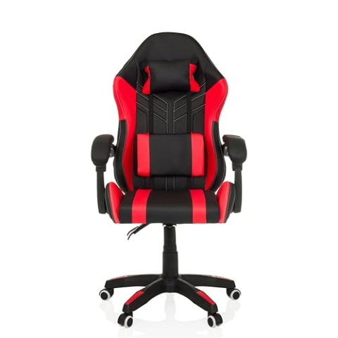 MyBuero Bürostuhl Gaming Stuhl GAMEBREAKER W02 Schreibtischstuhl mit Kopfkissen und Lendenkissen, höhenverstellbar, Kunstleder Schwarz/Rot