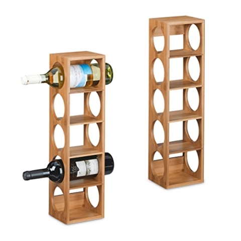 Relaxdays Weinregal für 5 Flaschen, 2er Set, Weinständer Bambus, HBT: 53 x 14 x 12 cm, Weinhalter stehend, Küche, Natur