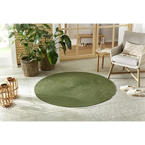Northrugs Trenzado In- & Outdoor Teppich Rund Wetterfest – Pflegeleicht Handmade-Look für Innen und Außen Gewebter Outdoorteppich Läufer für Balkon, Terrasse, Wohnzimmer, Garten – Grün, ø 150
