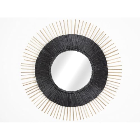 Romimex Wandspiegel, Schwarz, Naturfaser, 70 x 70 x 3 cm, rund