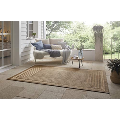 NORTHRUGS In-, Outdoor Teppich Limonero 240x340 cm–Flachgewebe Sisal-Look Skandi-Design Wetterfest für Balkon Terrasse Wintergarten Küche Badteppich Wasserfest in Beige Braun, 103992-240x340