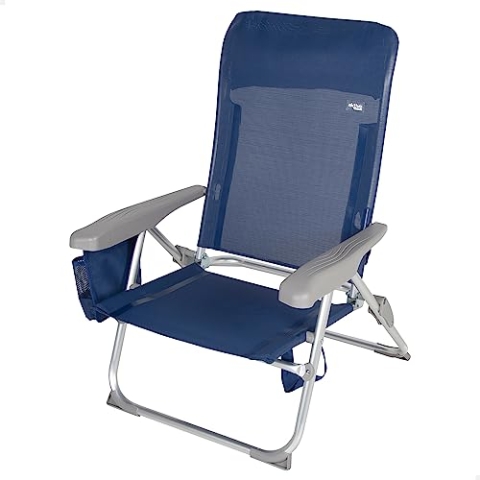 AKTIVE Slim Extraflacher Klapp-Strandstuhl, Sehr kompakt, Multiposition, Mit Kissen und Tasche, Mit Griff für einfachen Transport, 6 Positionen, Maße 47x58x87 cm, Aluminium, Anti-Roll (62289)