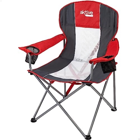 Aktive 52880 - XL Camping-Klappstuhl | Maße 56x59x98 cm | Maximalgewicht 110kg | Leicht und atmungsaktiv, einfach zu reinigen | Inklusive Armlehne und 2 Getränkehaltern | Großer Gartenstuhl