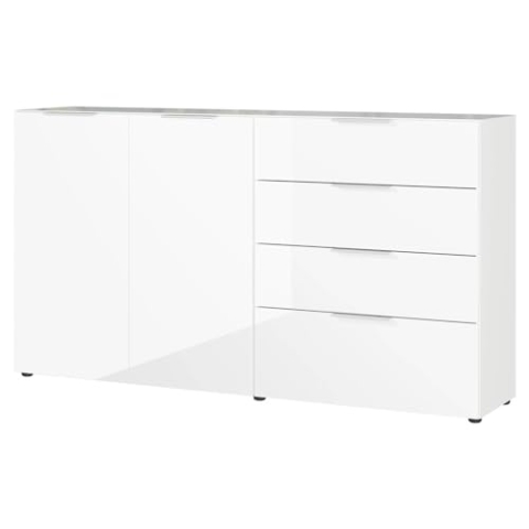 Germania Sideboard 3698-84 GW-Oakland, in Weiß, mit Glasauflage, 184 x 102 x 42 cm (BxHxT)