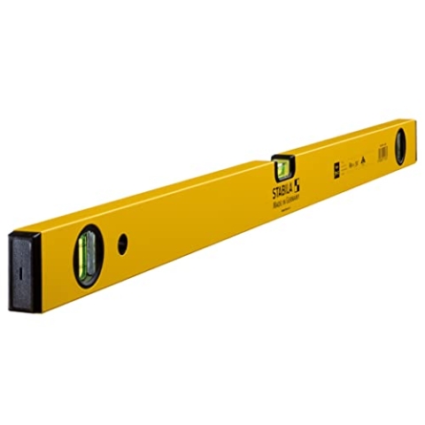 STABILA Wasserwaage Type 70-2, 80 cm, leichtes Alu-Profil, 1 Horizontal-Libelle, 2 Vertikal-Libellen, Made in Germany, Gelb