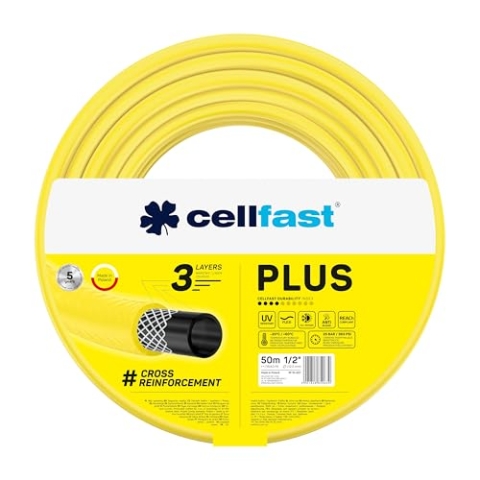 CELLFAST Gartenschlauch Schlauch 1 2 Zoll 3 Lagiger Wasserschlauch Für Garten Dauerhafter Garnverstärkung Flexibler Bewässerungsschlauch UV Beständig Anti Algen 25 Bar 50 Meter Plus