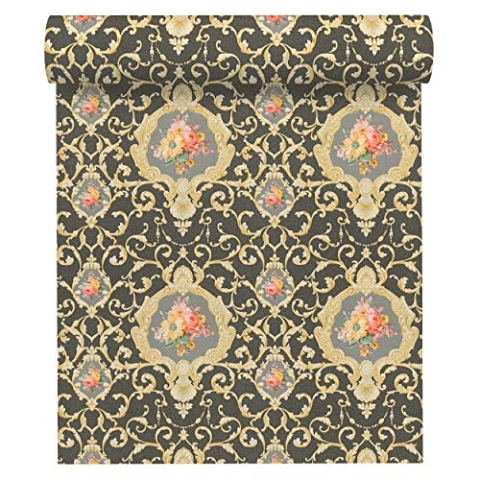 A.S. Création Vliestapete Chateau 5 Tapete mit Ornamenten barock 10,05 m x 0,53 m bunt metallic schwarz Made in Germany 343916 34391-6