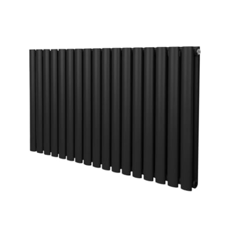 Röhrenheizkörper Oval 600 x 1020mm | Horizontaler Wandheizkörper Paneelheizkörper | Matt Schwarz Kohlenstoffstahl | Wohn- Badezimmer Küche [Inkl. Reinigungsbürste, Befestigungsset & Halterungen]