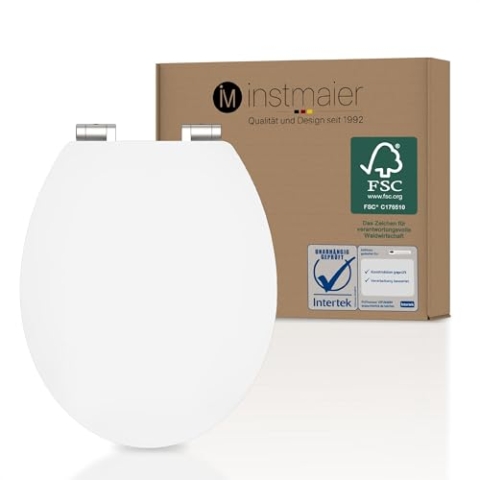 instmaier WC Sitz weiß | weißer Toilettensitz mit Absenkautomatik | Klodeckel aus MDF-Holz | geprüft nachhaltig mit FSC-Zertifizierung | Pflegeleichte Toilettenbrille