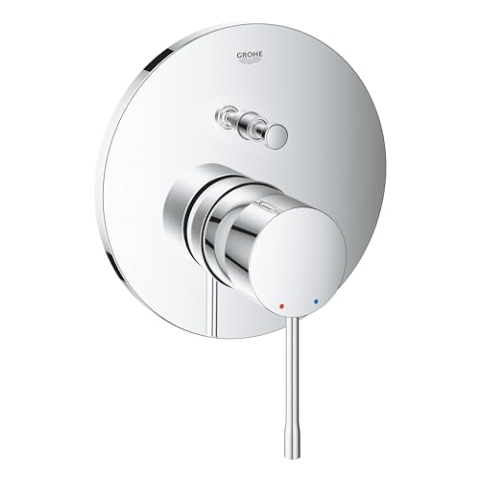 GROHE Essence, Badewannenarmatur für 2 Verbraucher (Wasserhahn für die Badewanne, automatische Umstellung: Wanne/Brause, Einhebel-Mischbatterie mit langlebiger Oberfläche), chrom, 24058001